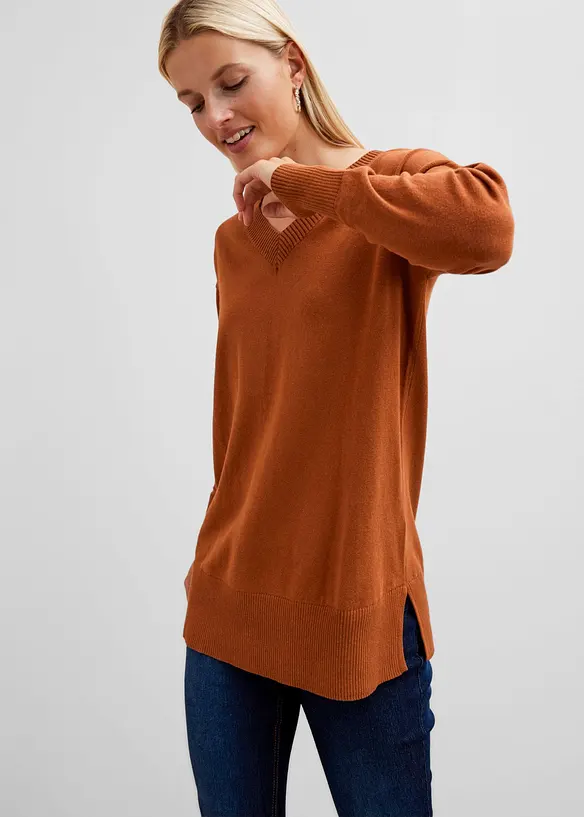 Long-Pullover in braun von vorne (im Anschnitt) - bonprix