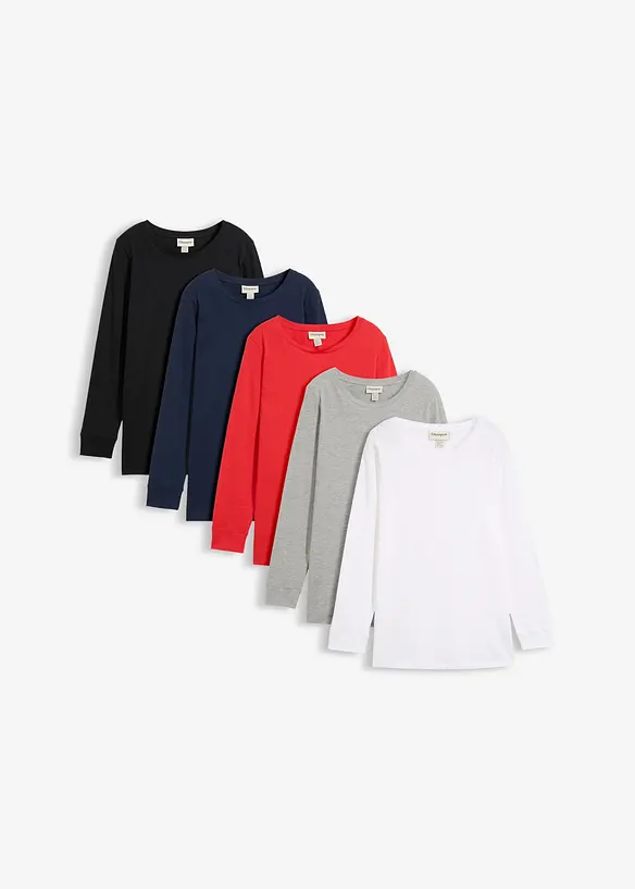 Longshirt mit Rundhalsausschnitt, Langarm (5er Pack) in schwarz von vorne - bonprix