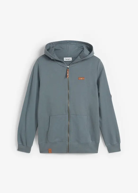 Kapuzen-Sweatjacke aus reiner Baumwolle in grün von vorne - bonprix