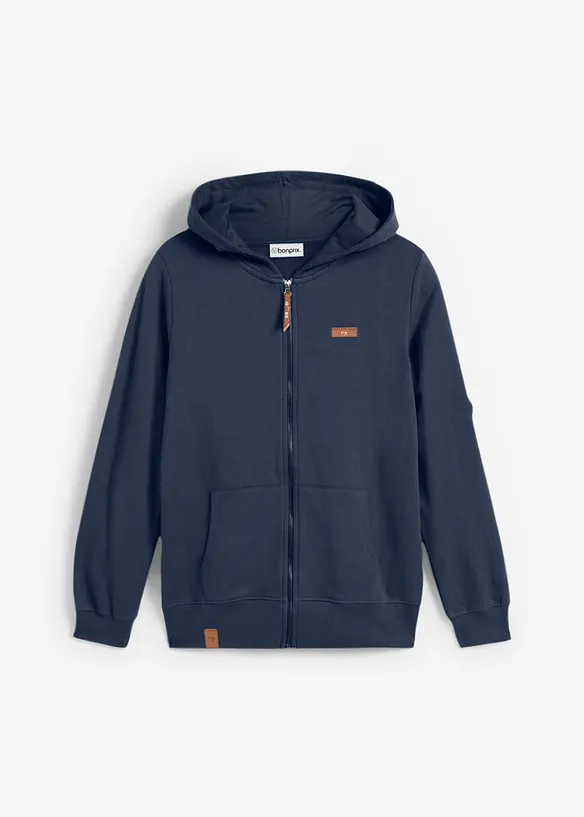 Kapuzen-Sweatjacke aus reiner Baumwolle in blau von vorne - bonprix