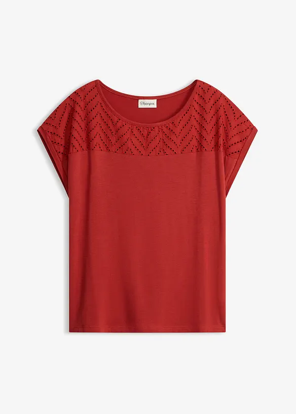 Spitzenshirt aus softer Viskose in rot von vorne - bonprix Spitzenshirt aus softer Viskose in rot von vorne - bonprix