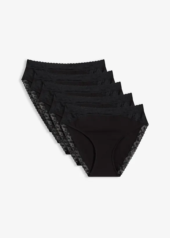 Maxislip mit Spitze (5er Pack) in schwarz von vorne - bonprix