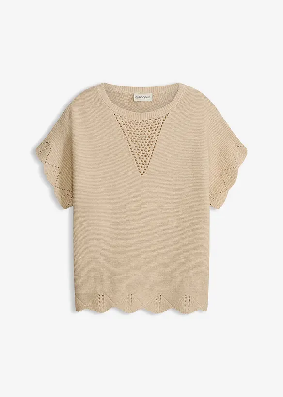 Kurzarm Pullover mit Glitzergarn in beige von vorne - bonprix