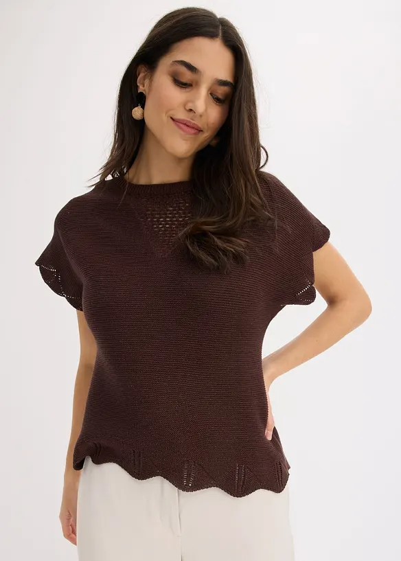 Kurzarm Pullover mit Glitzergarn in braun von vorne (im Anschnitt) - bonprix