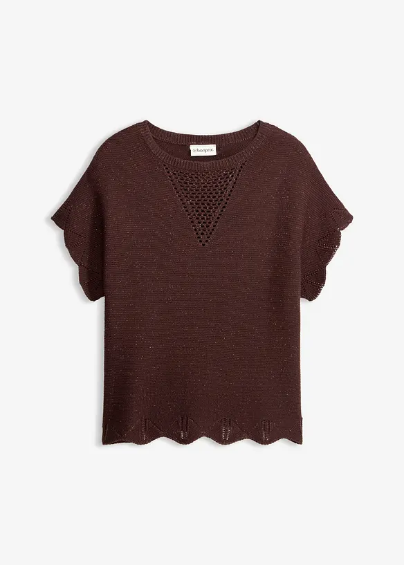 Kurzarm Pullover mit Glitzergarn in braun von vorne - bonprix