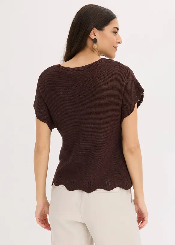 Kurzarm Pullover mit Glitzergarn in braun von hinten (im Anschnitt) - bonprix