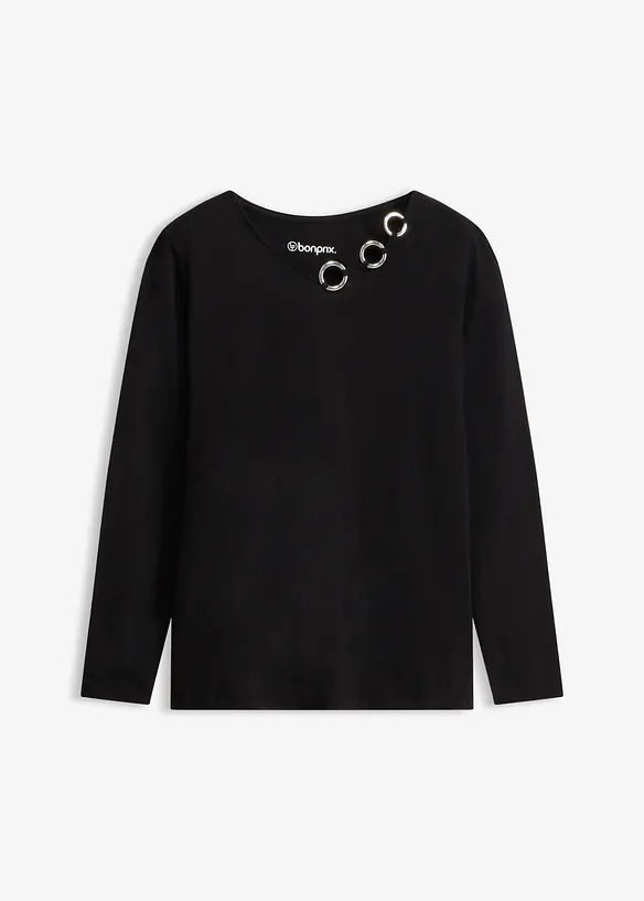 Langarmshirt mit Ösen in schwarz von vorne - bonprix Langarmshirt mit Ösen in schwarz von vorne - bonprix