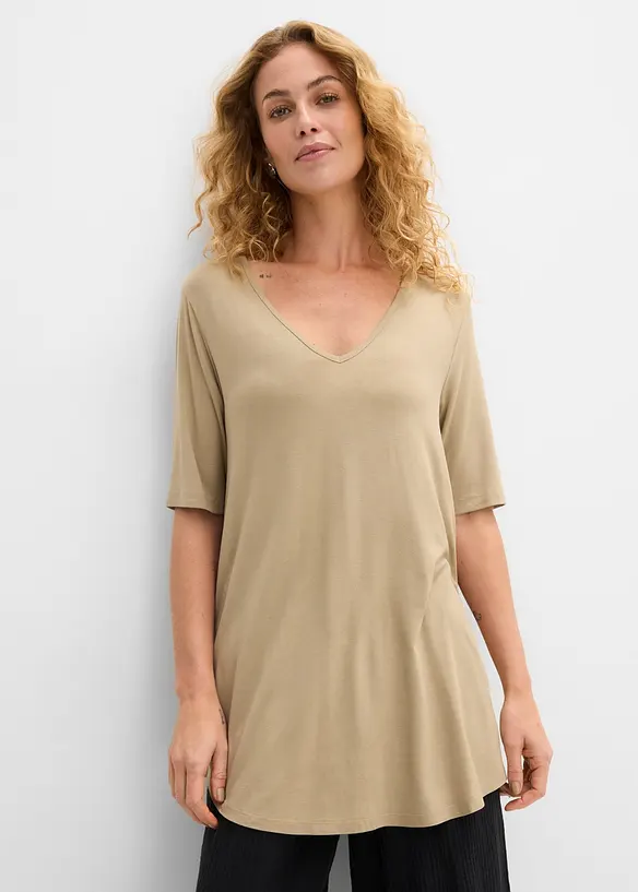 Longshirt aus softer Viskose in braun von vorne (im Anschnitt) - bonprix