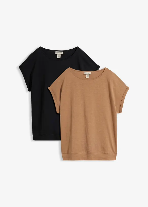 T-Shirt aus reiner Bio-Baumwolle (2er Pack) in braun von vorne - bonprix