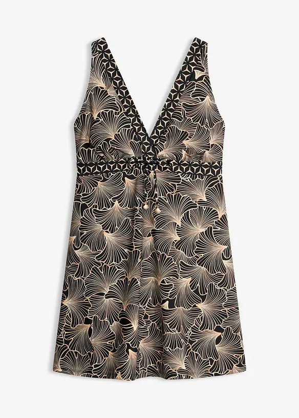 Badekleid mit tiefem V-Ausschnitt in schwarz von vorne - bonprix