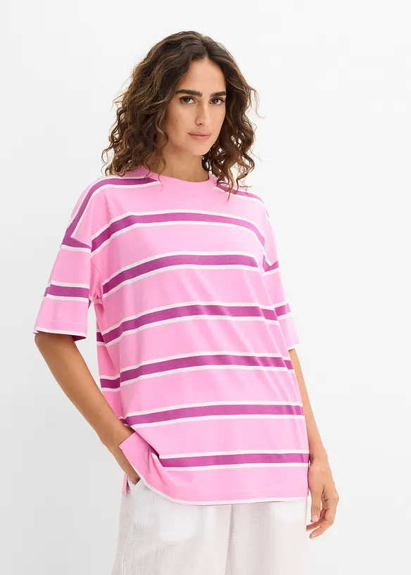 Boxy-Shirt aus Baumwoll- Viskose - Mix in rosa von vorne (im Anschnitt) - bonprix