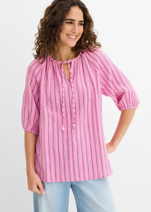 Musselin-Tunikabluse aus reiner Baumwolle in rosa von vorne (im Anschnitt) - bonprix Musselin-Tunikabluse aus reiner Baumwolle in rosa von vorne (im Anschnitt) - bonprix