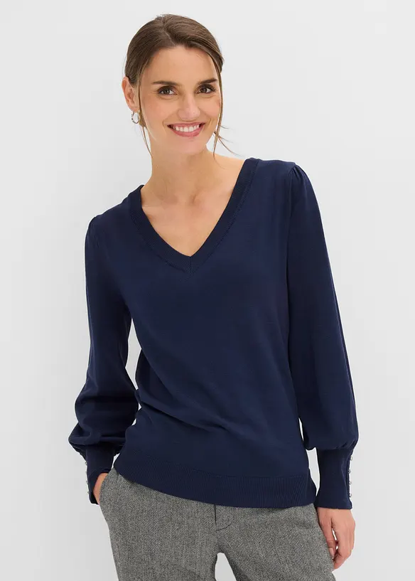 Feinstrickpullover aus Viskose-Mix in blau von vorne (im Anschnitt) - bonprix
