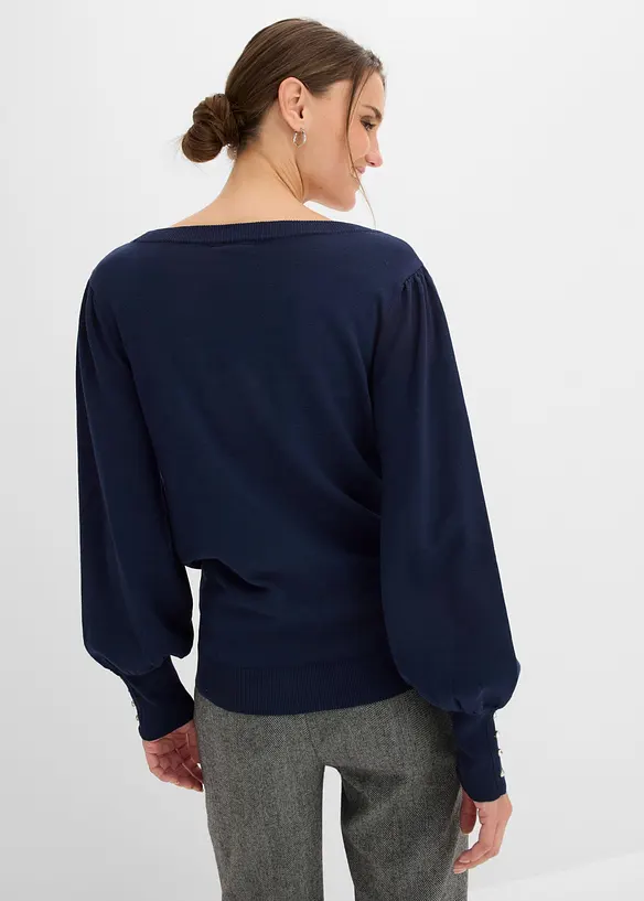 Feinstrickpullover aus Viskose-Mix in blau von hinten (im Anschnitt) - bonprix