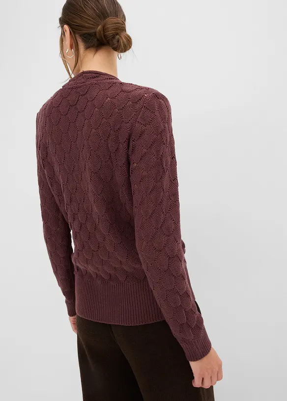 Ajour-Pullover in Wickeloptik in lila von hinten (im Anschnitt) - bonprix