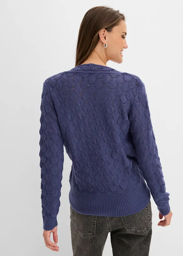 Ajour-Pullover in Wickeloptik in blau von hinten (im Anschnitt) - bonprix