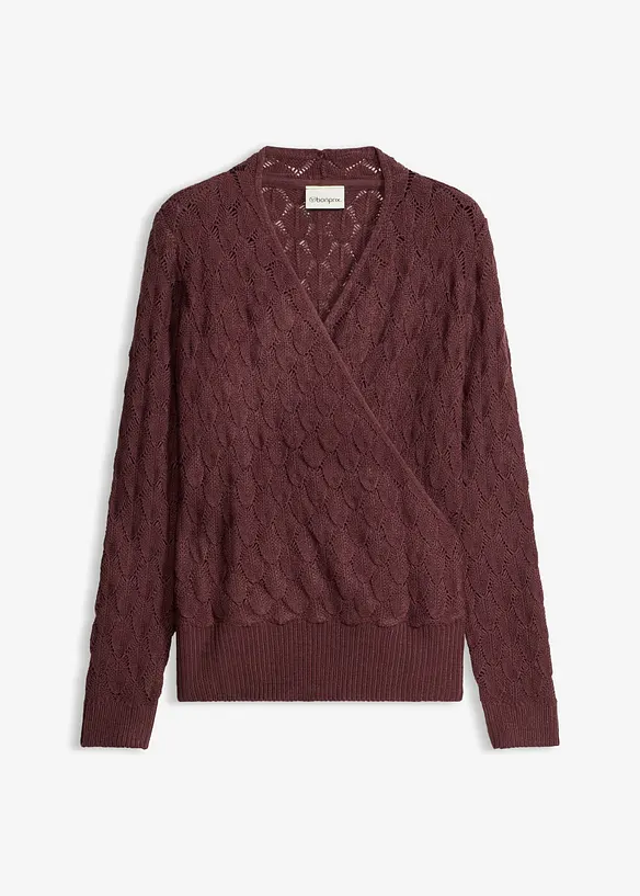 Ajour-Pullover in Wickeloptik in lila von vorne - bonprix