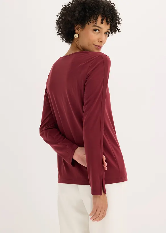 Langarmshirt mit Satinbesatz in rot von hinten (im Anschnitt) - bonprix