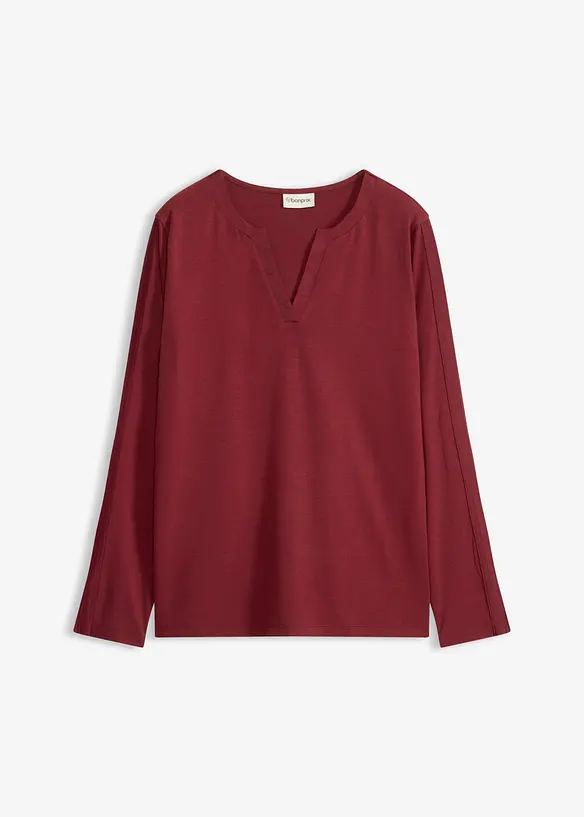Langarmshirt mit Satinbesatz in rot von vorne - bonprix