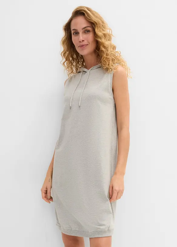 Shirtkleid aus elastischem Baumwoll-Mix in grau von vorne (Totalaufnahme) - bonprix