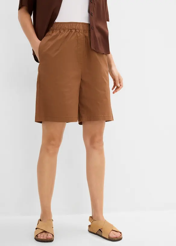 Schlupf-Shorts aus elastischem Baumwoll-Mix in braun von vorne - bonprix Schlupf-Shorts aus elastischem Baumwoll-Mix in braun von vorne - bonprix