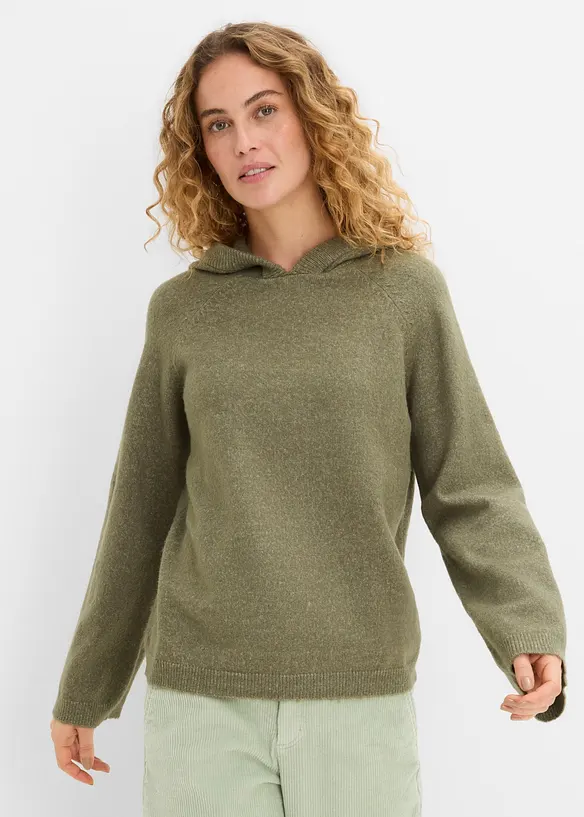 Strick-Hoodie in grün von vorne (im Anschnitt) - bonprix