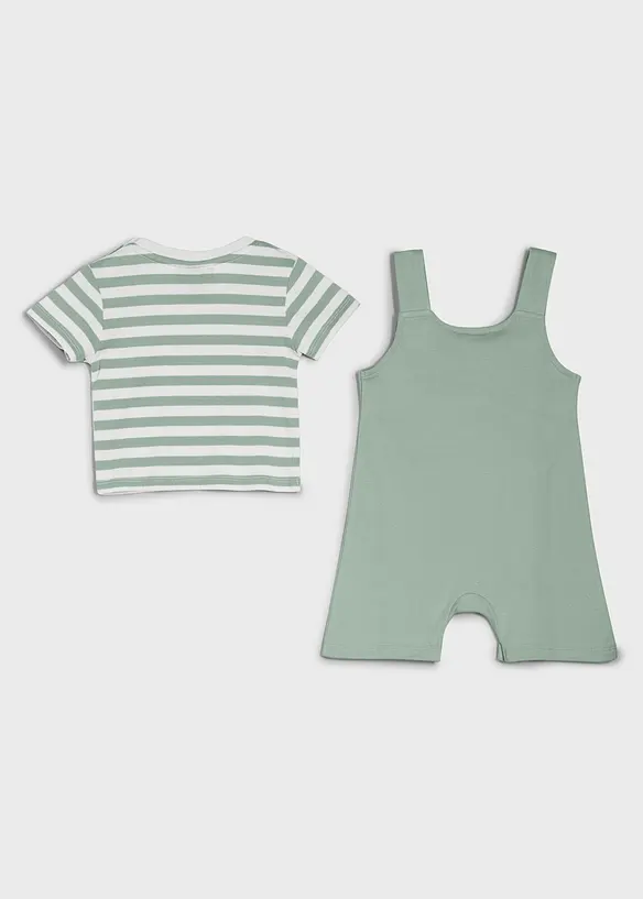 Baby T-Shirt und Latzshorts aus reiner Bio-Baumwolle (2-tlg. Set) in grün von hinten - bonprix