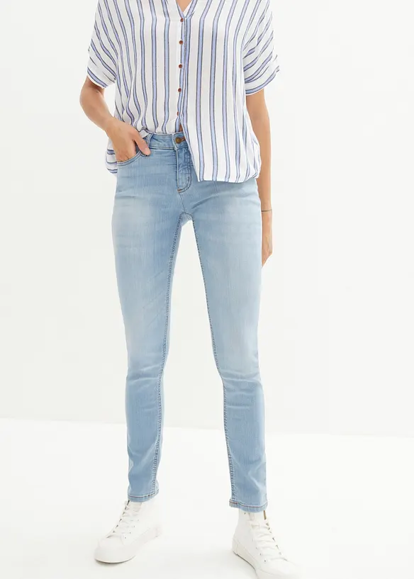 Skinny Jeans Mid Waist, Stretch in blau von vorne - bonprix