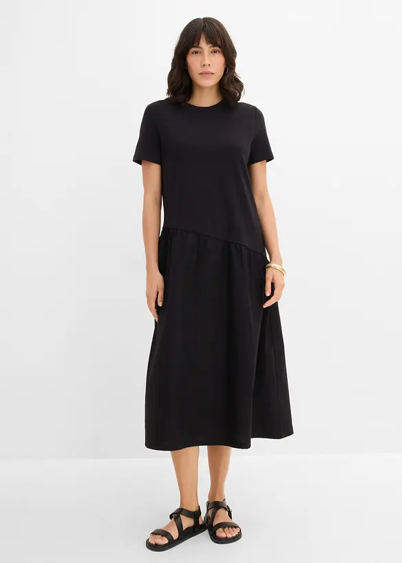 Shirtkleid aus Materialmix in schwarz von vorne (Totalaufnahme) - bonprix Shirtkleid aus Materialmix in schwarz von vorne (Totalaufnahme) - bonprix