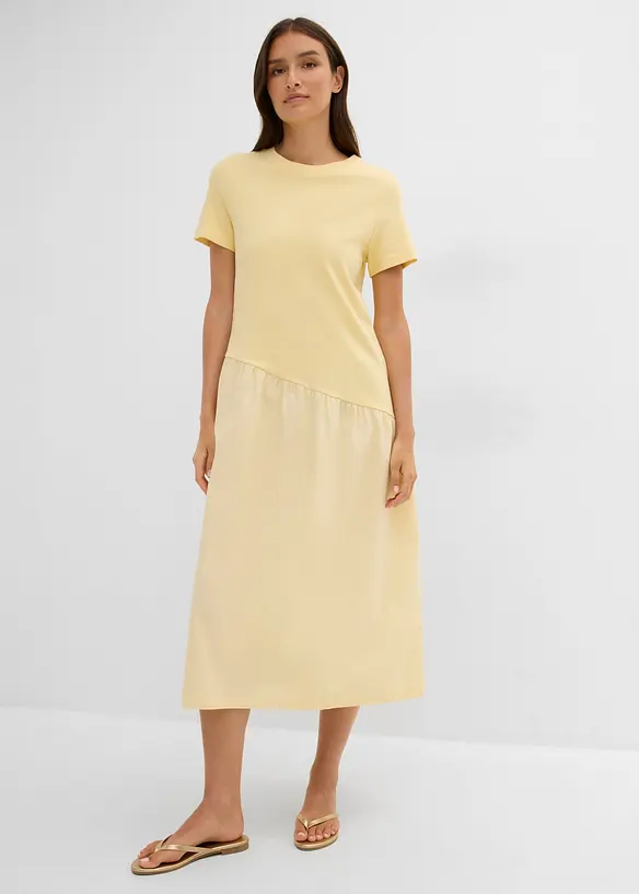 Shirtkleid aus Materialmix in gelb von vorne (Totalaufnahme) - bonprix Shirtkleid aus Materialmix in gelb von vorne (Totalaufnahme) - bonprix