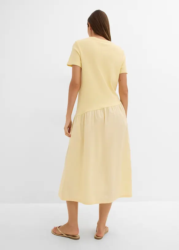 Shirtkleid aus Materialmix in gelb von hinten (Totalaufnahme) - bonprix Shirtkleid aus Materialmix in gelb von hinten (Totalaufnahme) - bonprix