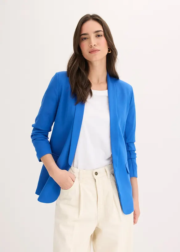 Blazer mit Raffung in blau von vorne (im Anschnitt) - bonprix