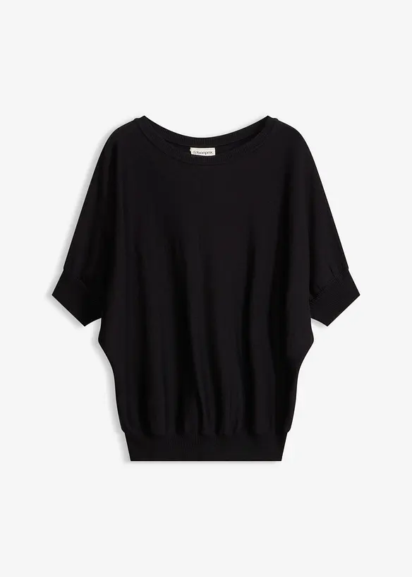 Feinstrickpullover aus Baumwoll-Mix in schwarz von vorne - bonprix