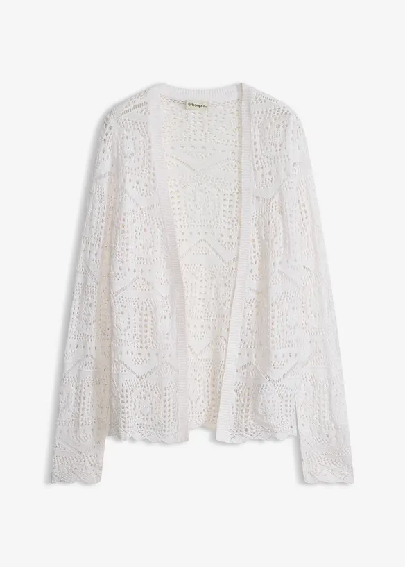Ajour-Strickjacke in weiß von vorne - bonprix
