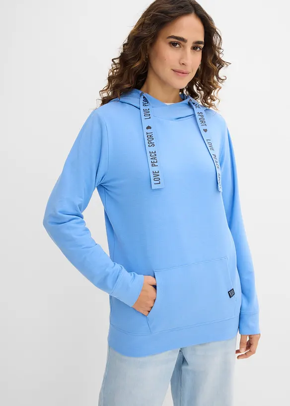 Hoodie aus leichtem Viskose-Mix in blau von vorne (im Anschnitt) - bonprix