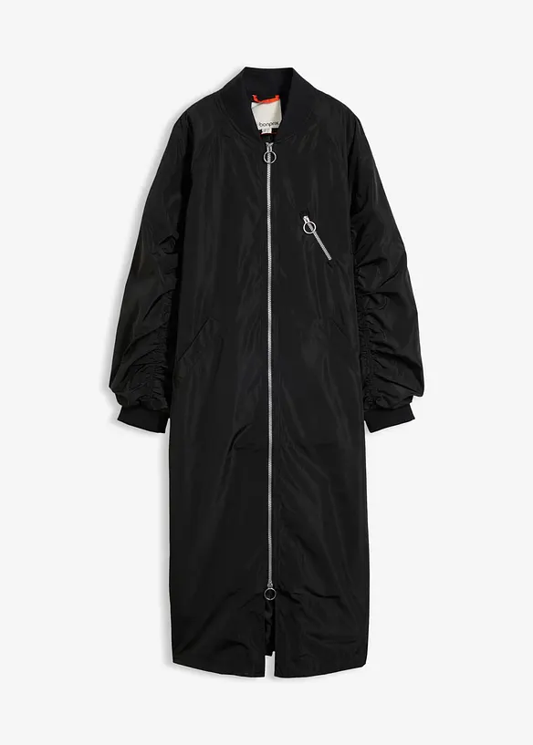 Blouson-Mantel mit Strickkragen in schwarz von vorne - bonprix