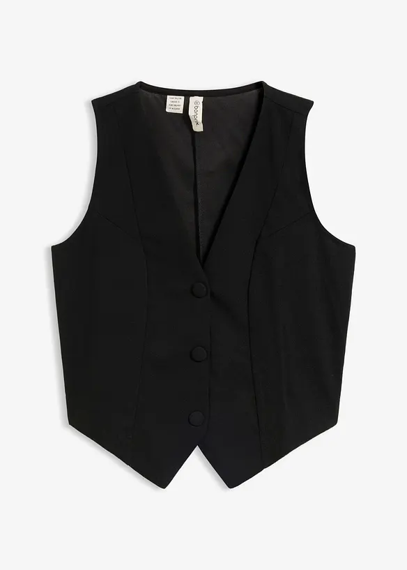 Anzugweste aus fester Interlock-Qualität in schwarz von vorne - bonprix