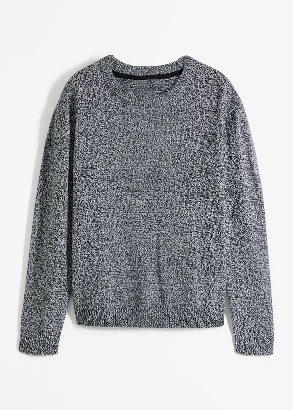 Strick-Pullover mit Rundhals-Ausschnitt in Melange in grau von vorne - bonprix