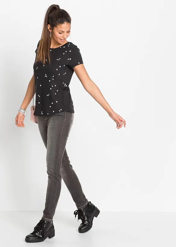 Shirt aus reiner Baumwolle in schwarz von vorne (im Anschnitt) - bonprix
