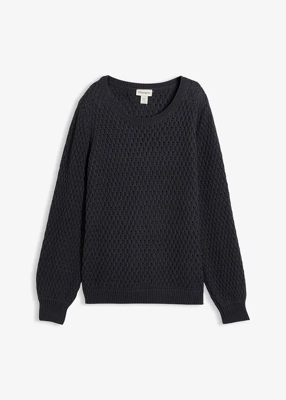 Pullover mit Strukturstrick aus Baumwollmix in blau von vorne - bonprix