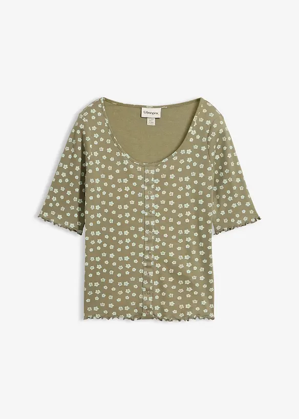 Ripp-Shirt mit Blumendruck aus reiner Baumwolle in grün von vorne - bonprix Ripp-Shirt mit Blumendruck aus reiner Baumwolle in grün von vorne - bonprix