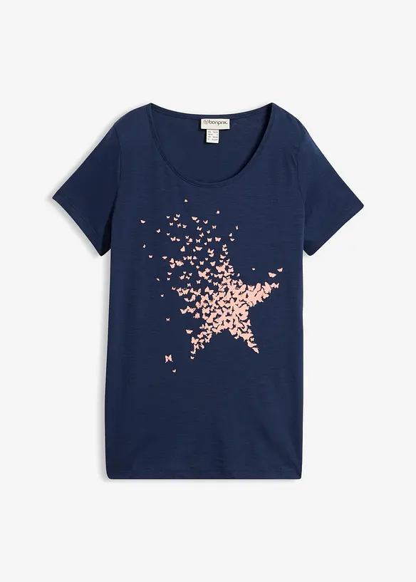 Flammgarn-Shirt aus Bio-Baumwolle, kurzarm in blau von vorne - bonprix