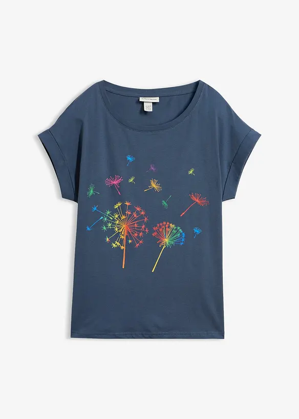 T-Shirt mit floralem Print in blau von vorne - bonprix