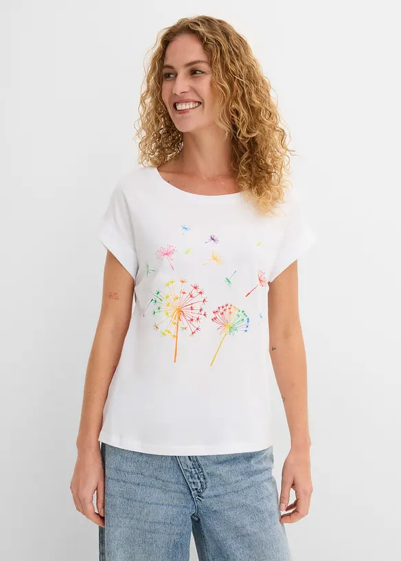 T-Shirt mit floralem Print in weiß von vorne (im Anschnitt) - bonprix