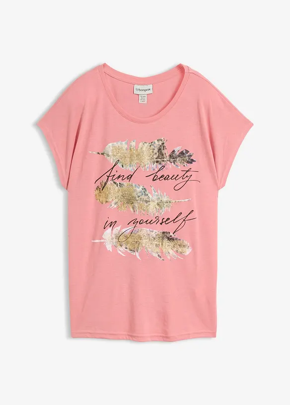 T-Shirt mit Glitzerdruck in rosa von vorne - bonprix