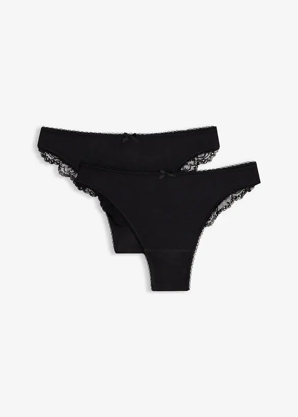 String mit soften Modal (2er-Pack) in schwarz von vorne - bonprix