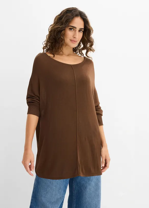 Feinstrickpullover mit 3/4 Arm in braun von vorne (im Anschnitt) - bonprix