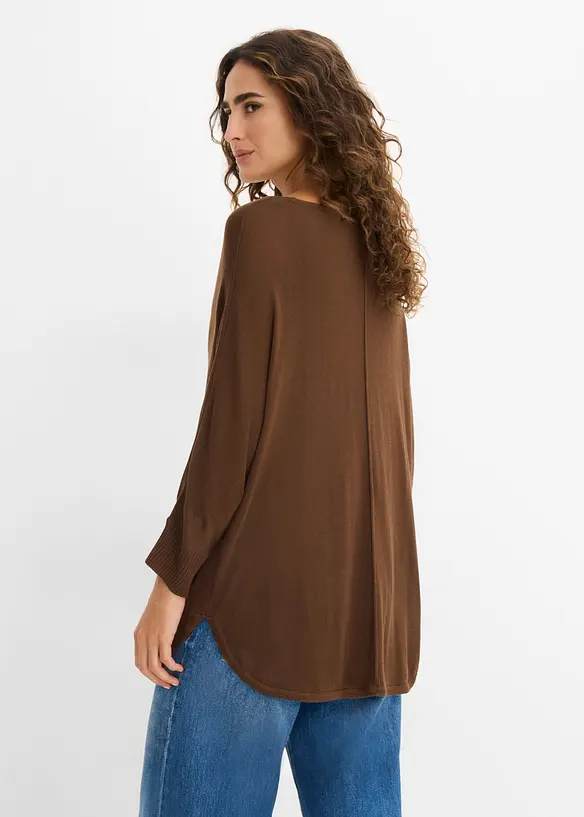 Feinstrickpullover mit 3/4 Arm in braun von hinten (im Anschnitt) - bonprix