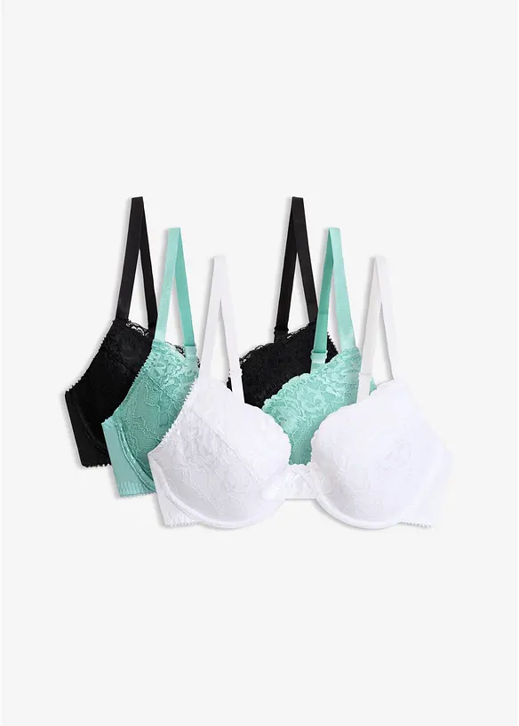 Push-up-BH mit feiner Spitze (3er Pack) in grün von vorne - bonprix