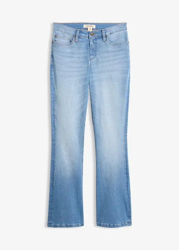 Bootcut Jeans High Waist, Komfort-Stretch in blau von vorne - bonprix